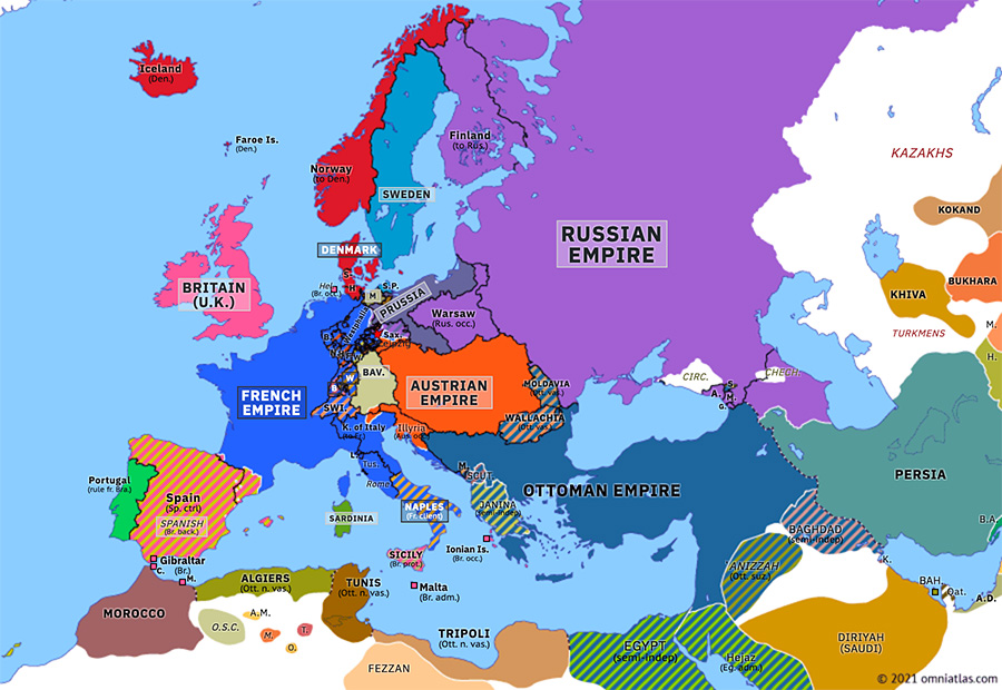 Europa 16 października 1813 roku po bitwie pod Lipskiem