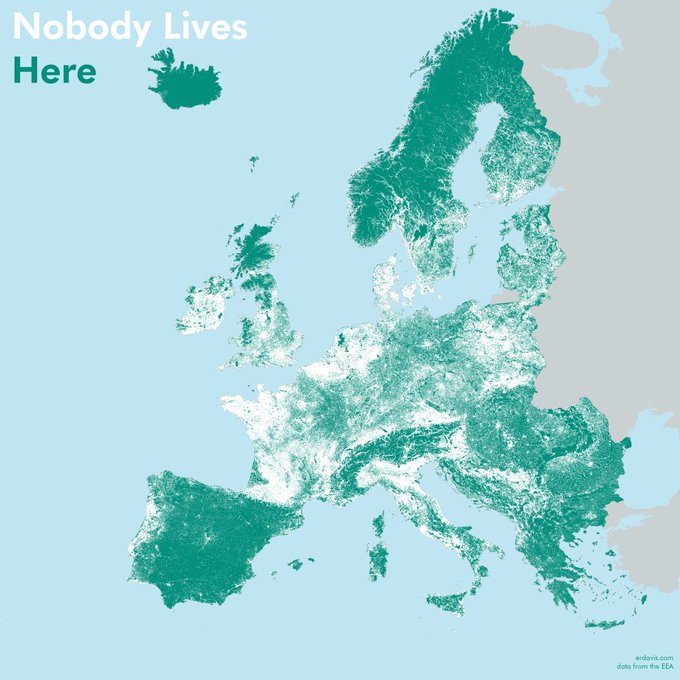 Obszary w Europie, w których w promieniu 1 km nikt nie mieszka