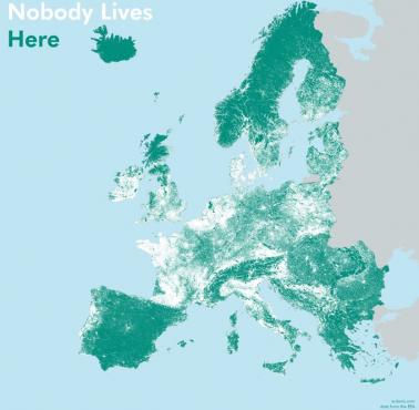 Obszary w Europie, w których w promieniu 1 km nikt nie mieszka