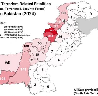 Ataki terrorystyczne z podziałem na prowincje w Pakistanie, 2024. Liczba ofiar śmiertelnych