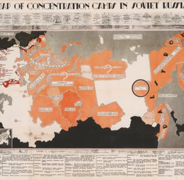 Mapa sowieckich rosyjskich gułagów, 1945, Sylwester Mora i Piotr Zwierniak