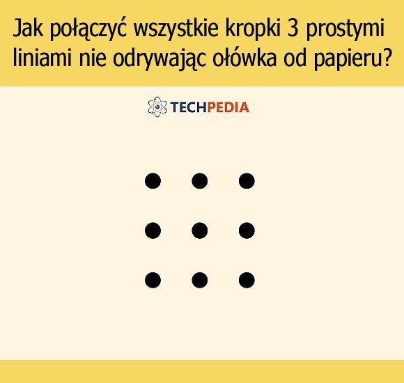 Jak połączyć wszystkie kropki 3 prostymi liniami nie odrywając ołówka od papieru?