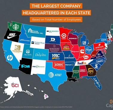 Główne siedziby amerykańskich korporacji z podziałem na poszczególne stany