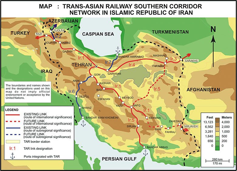 Sieć transportowa w Iranie (istniejąca i planowana)
