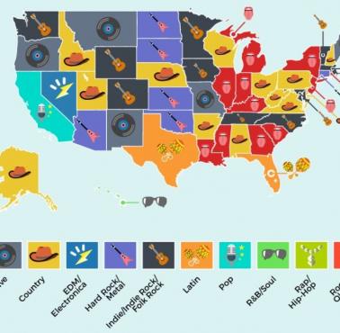 Najpopularniejszy gatunek muzyki w poszczególnych stanach USA