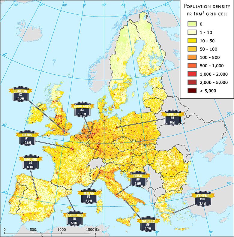 Najbardziej uprzemysłowione/zurbanizowane obszary Europy