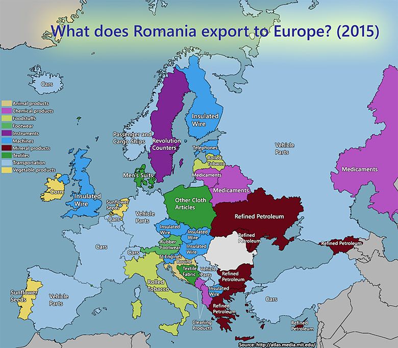 Rumuński eksport do poszczególnych europejskich krajów w 2015 roku