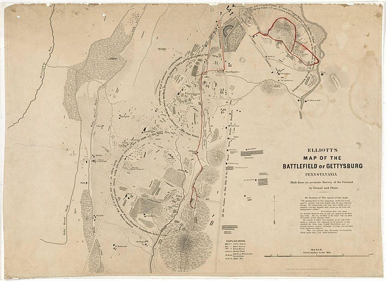 Plan sytuacyjny bitwy pod Gettysburgiem z 1864 rok (Pensylwania, USA)