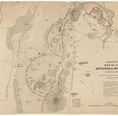 Plan sytuacyjny bitwy pod Gettysburgiem z 1864 rok (Pensylwania, USA)