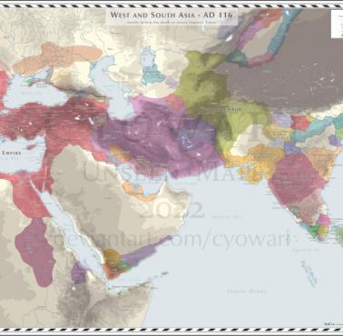 Mapa Azji Zachodniej i Południowej w 116 roku