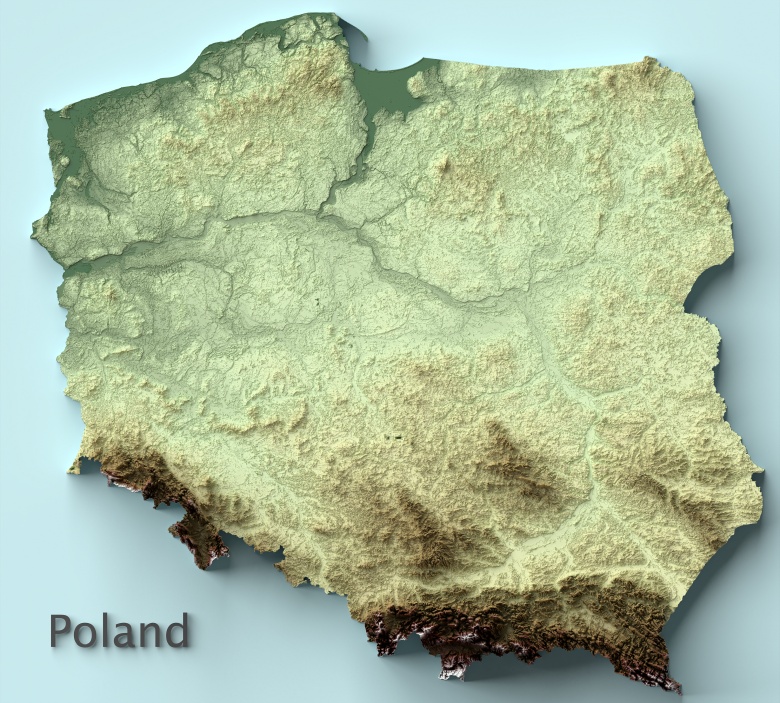 Topograficzna mapa Polski (reliefowa)