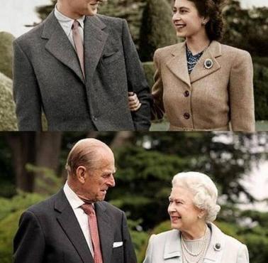 Królowa Elżbieta i książę Filip w 1947 i teraz
