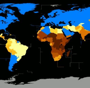 Dostęp do elektryczności w poszczególnych państwach świata (dane 2014, Bank Światowy)