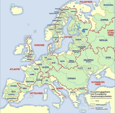 Dorzecza (zlewiska) największych europejskich rzek
