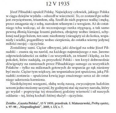 Ignacy Matuszewski na śmierć Józefa Piłsudskiego ("Gazeta Polska", 13 V 1935 r.)