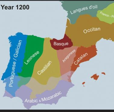Mapa lingwistyczna Półwyspu Iberyjskiego w latach 1000-2000 (animacja)