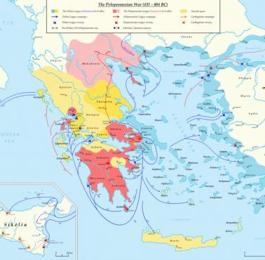 Wojna peloponeska - wojna pomiędzy największymi potęgami klasycznej Hellady – Atenami i Spartą oraz ich sojusznikami