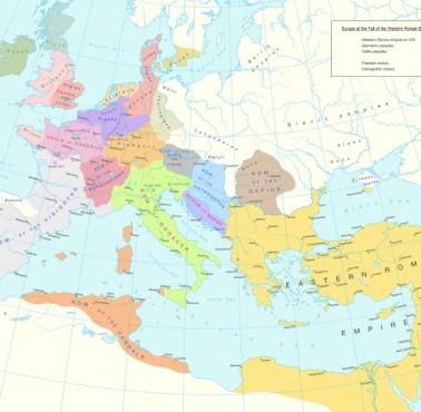 Państwa, które powstały po upadku zachodniego Rzymu, 476 r n.e. Rzym wschodni - Bizancjum przetrwał do XV wieku