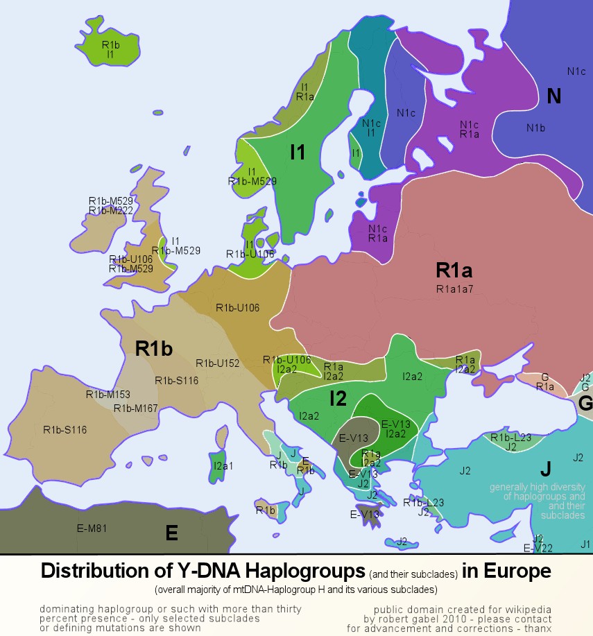 Przybliżone rozmieszczenie haplogrup Y-DNA - Europa