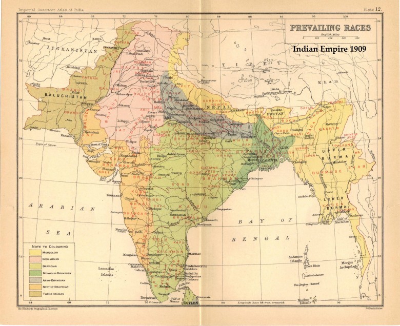 Indie Brytyjskie w 1909 roku, mapa rasowa