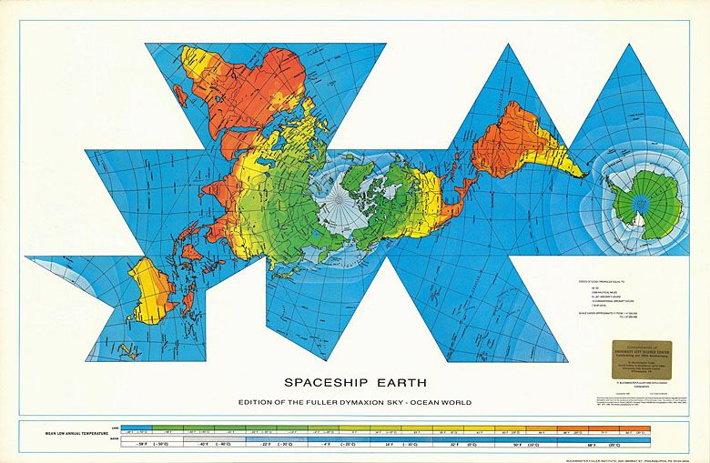 Mapa świata z naniesionymi średnimi temperaturami rocznymi (1973-83)