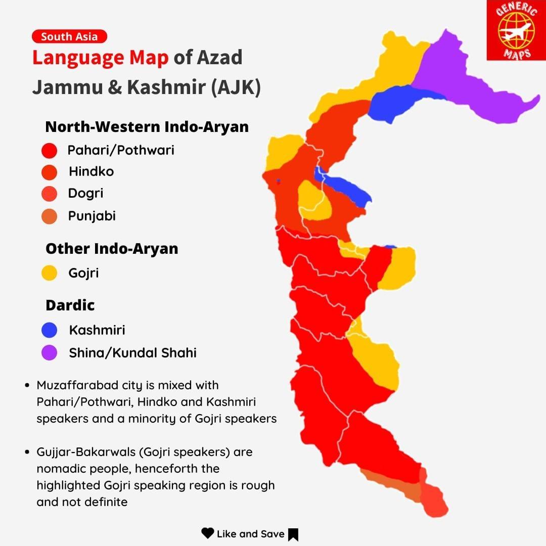 Mapa językowa Azad Kaszmir i Kaszmiru (AJK)