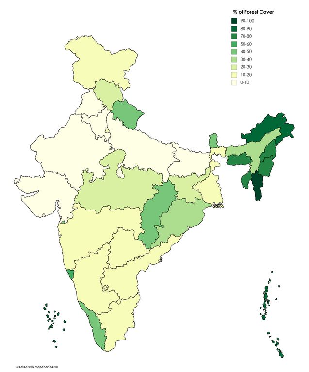 Zalesienie w Indiach (procentowo)