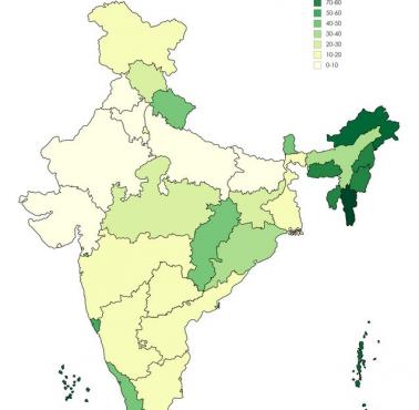 Zalesienie w Indiach (procentowo)