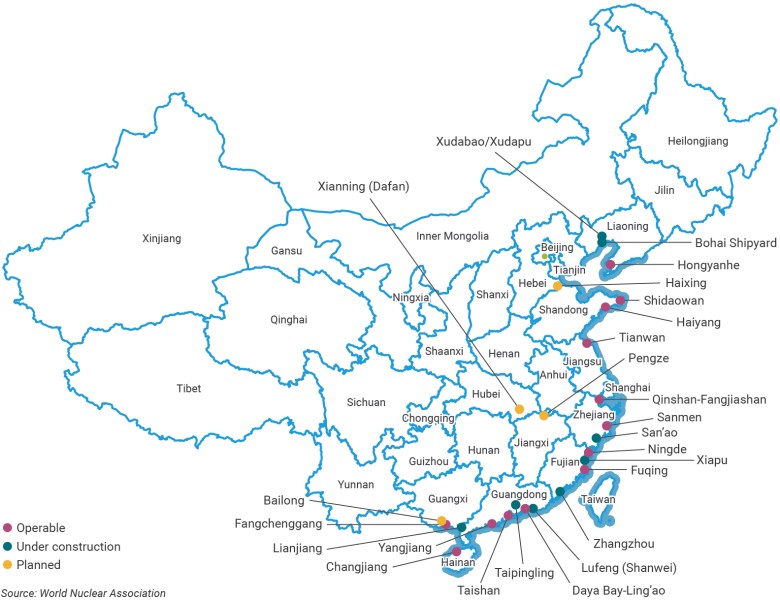 Elektrownie jądrowe w Chinach - w budowie, planowane, istniejące, prawdopodobnie dane z 2024