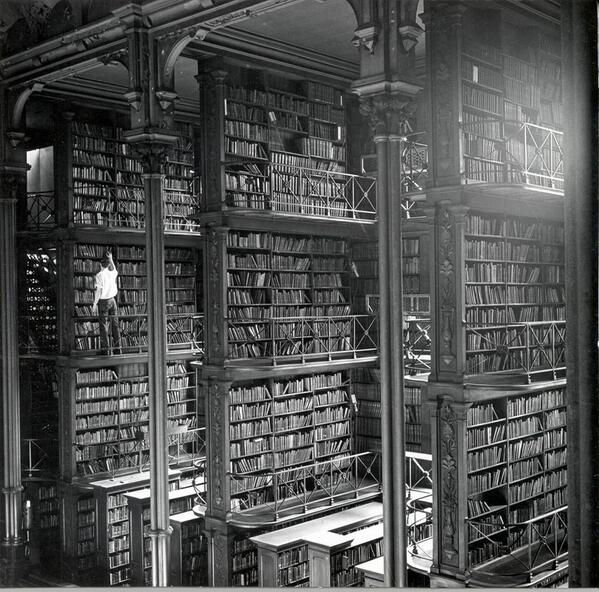 Człowiek przeglądający książki w bibliotece publicznej w Cincinnati