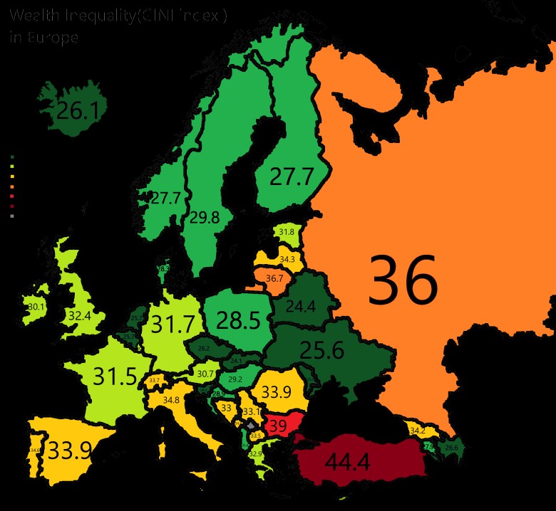 Współczynnik nierówności majątkowych w Europie (Współczynnik Giniego), 2024