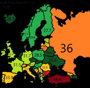 Nierówność dochodowa na świecie mierzona współczynnikiem Giniego