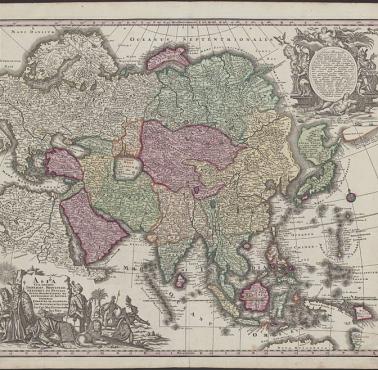 Mapa Bliskiego Wschodu, Rosji, Indii, Chin, Japonii do Azji Południowo-Wschodniej wybrzeży Australii z 1744 roku