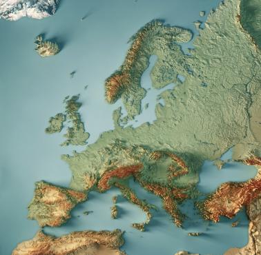 Topograficzna mapa Europy (reliefowa)