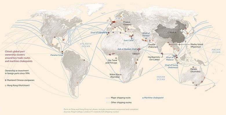 Chińskie inwestycje w transport morski, główne szlaki transportowe
