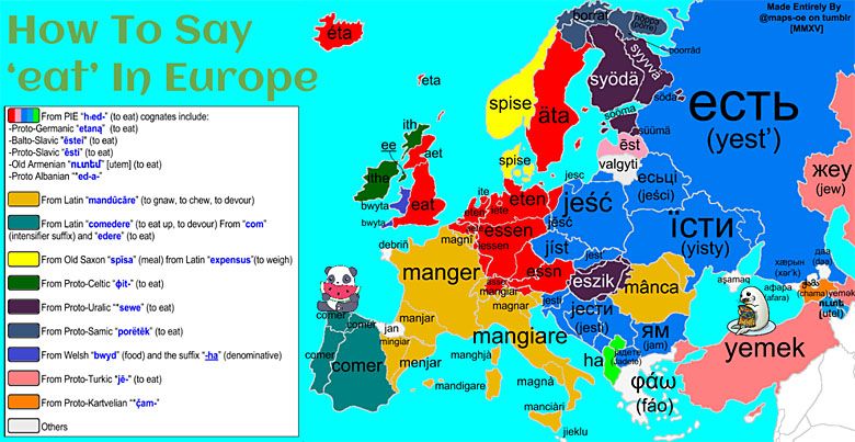 Słowo jeść w różnych europejskich językach
