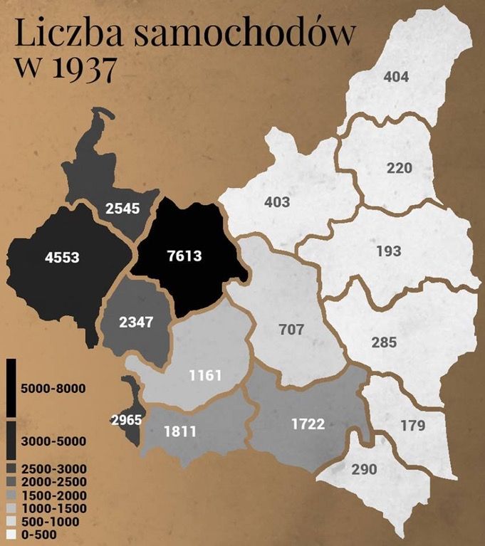 Liczba samochodów w II RP w 1937 roku