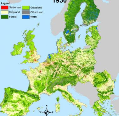 Zmiana przeznaczenia gruntów w Europie na przestrzeni lat 1900-2010 (animacja)