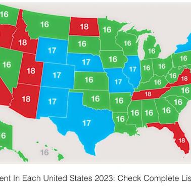 Wiek zgody (wyrażenia ważnej prawnie zgody na czynności seksualne) w poszczególnych stanach USA, 2023