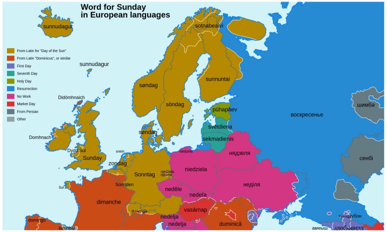 Słowo niedziela w różnych europejskich językach