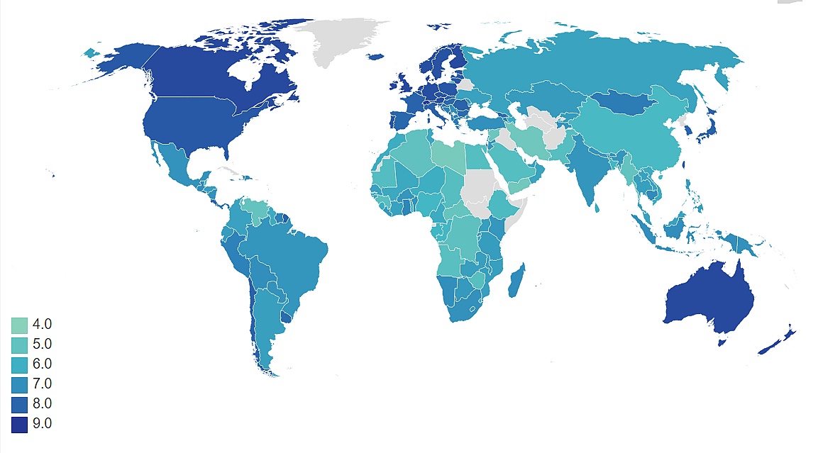 Human Freedom Index na świecie, dane 2016