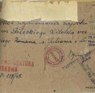 Protokół wykonania wyroku śmierci rotmistrza Witolda Pileckiego. Wykonawcą i katem był st. sierż. Piotr Śmietański