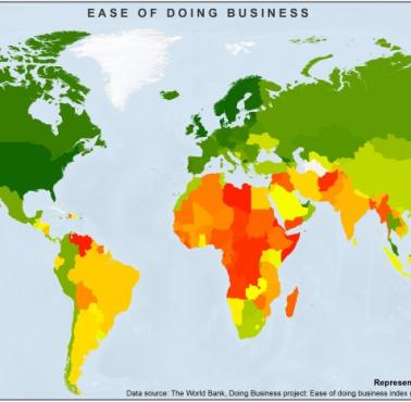 Indeks łatwości prowadzenia biznesu w poszczególnych krajach świata, dane 2017
