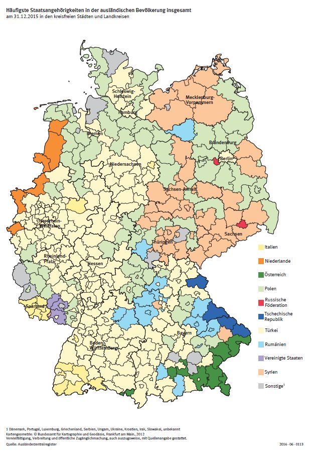 Mniejszości etniczne w Niemczech, dane 2016, podział na okręgi