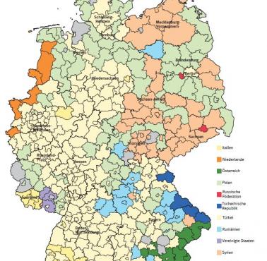 Mniejszości etniczne w Niemczech, dane 2016, podział na okręgi