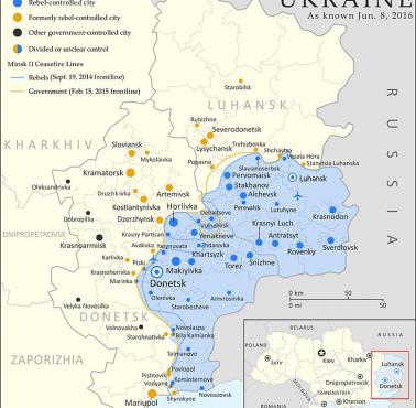 Tereny opanowane przez Rosję na wschodniej Ukrainie, stan czerwiec 2016
