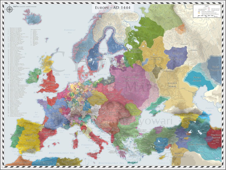 Mapa Europy w 1444 roku