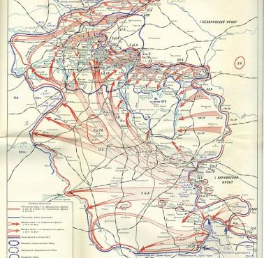 Mapa głównych kierunków operacyjnych w bitwie o Berlin, 1945