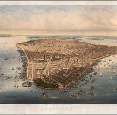 Widok z lotu ptaka Manhattan w 1851 roku