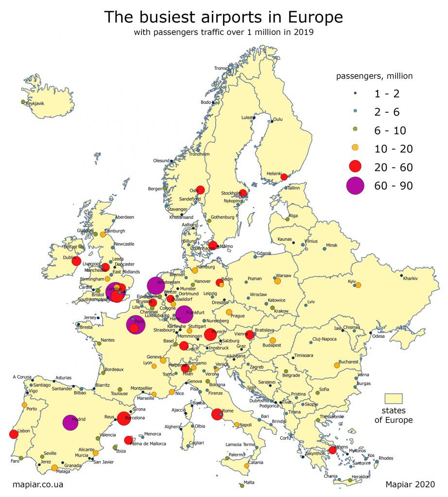 Najbardziej ruchliwe lotniska w Europie, 2019